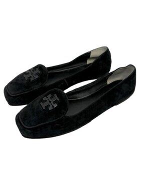 TORY BURCH~Fitz Suede Loafer~SQUARE TOE BLACK BALLET FLATS SHOES Sz 8 NEAR NEW
